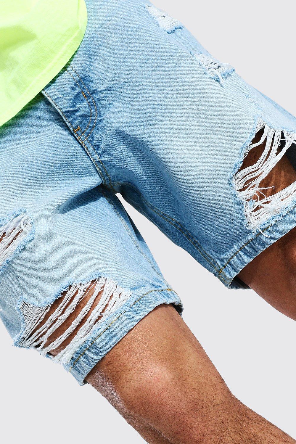 Blue ripped shorts sales mens